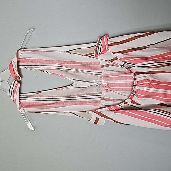 ASOS NWT Festival Summer linen blend neutral striped halter dress size 14 - Picture 6 of 8